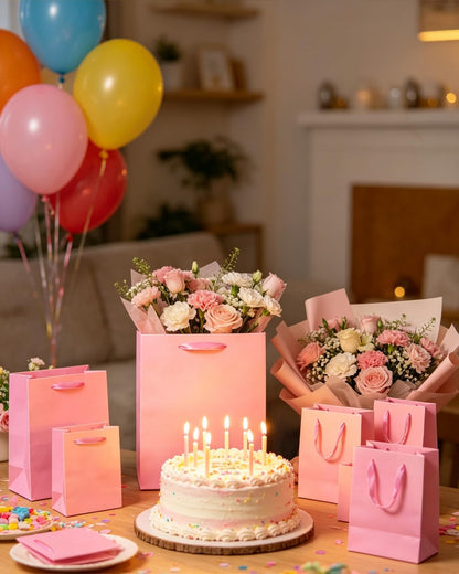 Pink Gift Bags with Tissue Paper Mulit Assorted Sizes 10PCS Present Party Favor Birthday Bags(2pcs Large 13", 4pcs Medium 9", 4pcs Small 6" Bags,Tissue Paper)