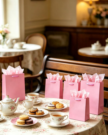 Pink Gift Bags with Tissue Paper Mulit Assorted Sizes 10PCS Present Party Favor Birthday Bags(2pcs Large 13", 4pcs Medium 9", 4pcs Small 6" Bags,Tissue Paper)