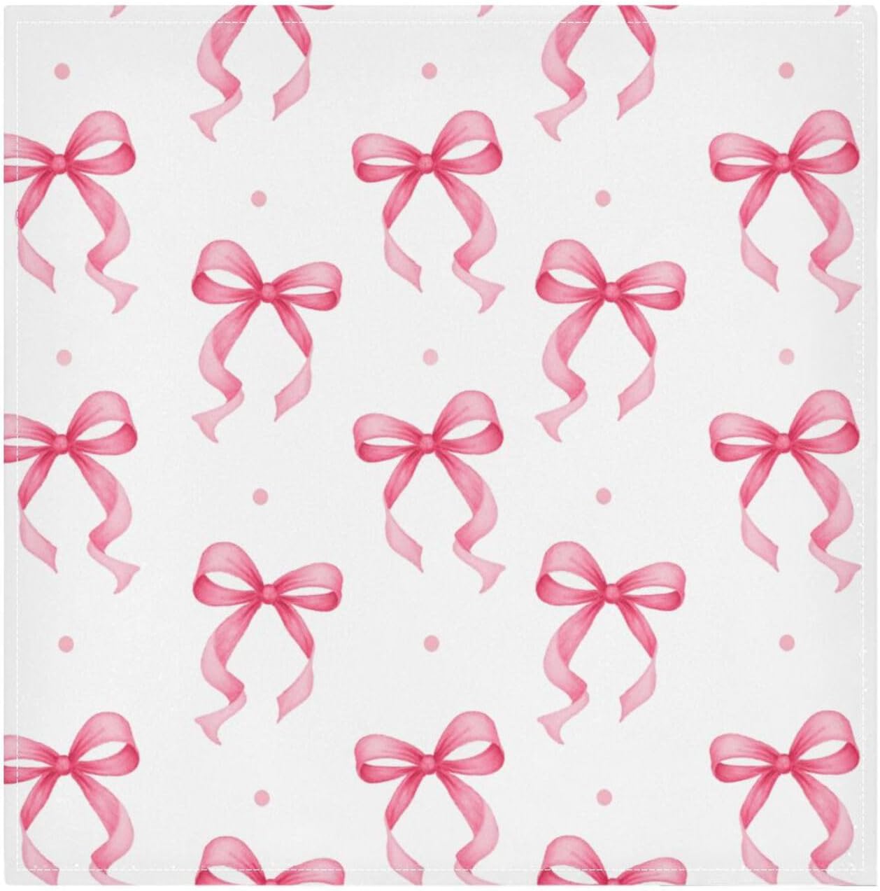 Cloth Napkins 4PCS, Pink Ribbon Bow Dots Pattern 20x20 Inch Reusable Dinner Washable Soft Absorbent Square Napkins for Dining Kitchen Party Decoration