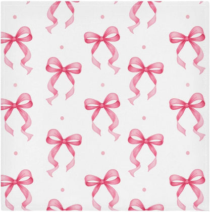 Cloth Napkins 4PCS, Pink Ribbon Bow Dots Pattern 20x20 Inch Reusable Dinner Washable Soft Absorbent Square Napkins for Dining Kitchen Party Decoration
