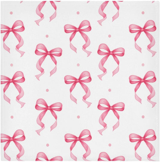Cloth Napkins 4PCS, Pink Ribbon Bow Dots Pattern 20x20 Inch Reusable Dinner Washable Soft Absorbent Square Napkins for Dining Kitchen Party Decoration