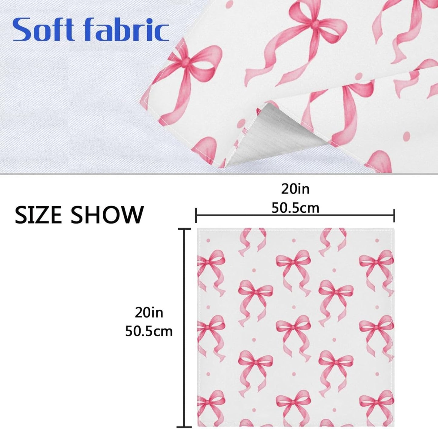 Cloth Napkins 4PCS, Pink Ribbon Bow Dots Pattern 20x20 Inch Reusable Dinner Washable Soft Absorbent Square Napkins for Dining Kitchen Party Decoration