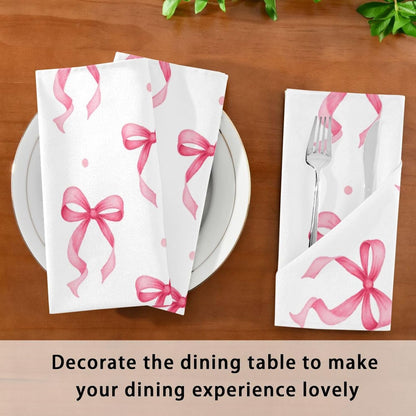 Cloth Napkins 4PCS, Pink Ribbon Bow Dots Pattern 20x20 Inch Reusable Dinner Washable Soft Absorbent Square Napkins for Dining Kitchen Party Decoration