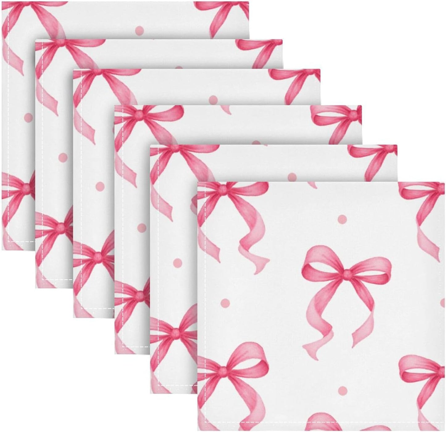 Cloth Napkins 4PCS, Pink Ribbon Bow Dots Pattern 20x20 Inch Reusable Dinner Washable Soft Absorbent Square Napkins for Dining Kitchen Party Decoration