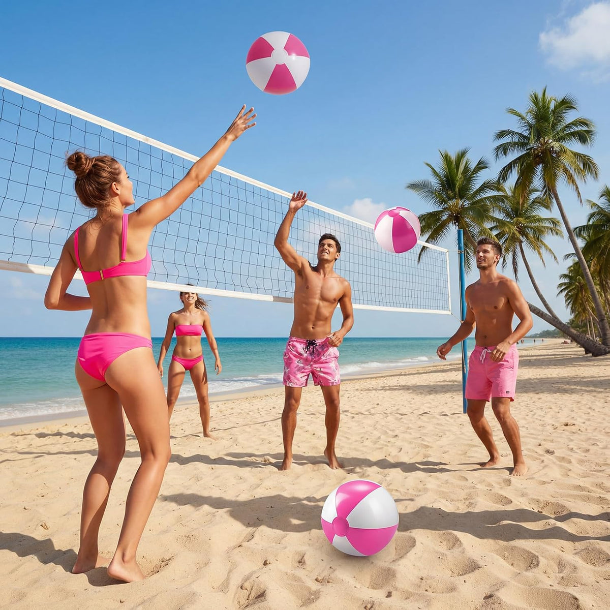 4 Pcs 35 Inch Jumbo Striped Inflatable Pool Floats with 2 pcs Beach Ball for Adults Swimming Pool Tubes for Summer Swimming Beach Party