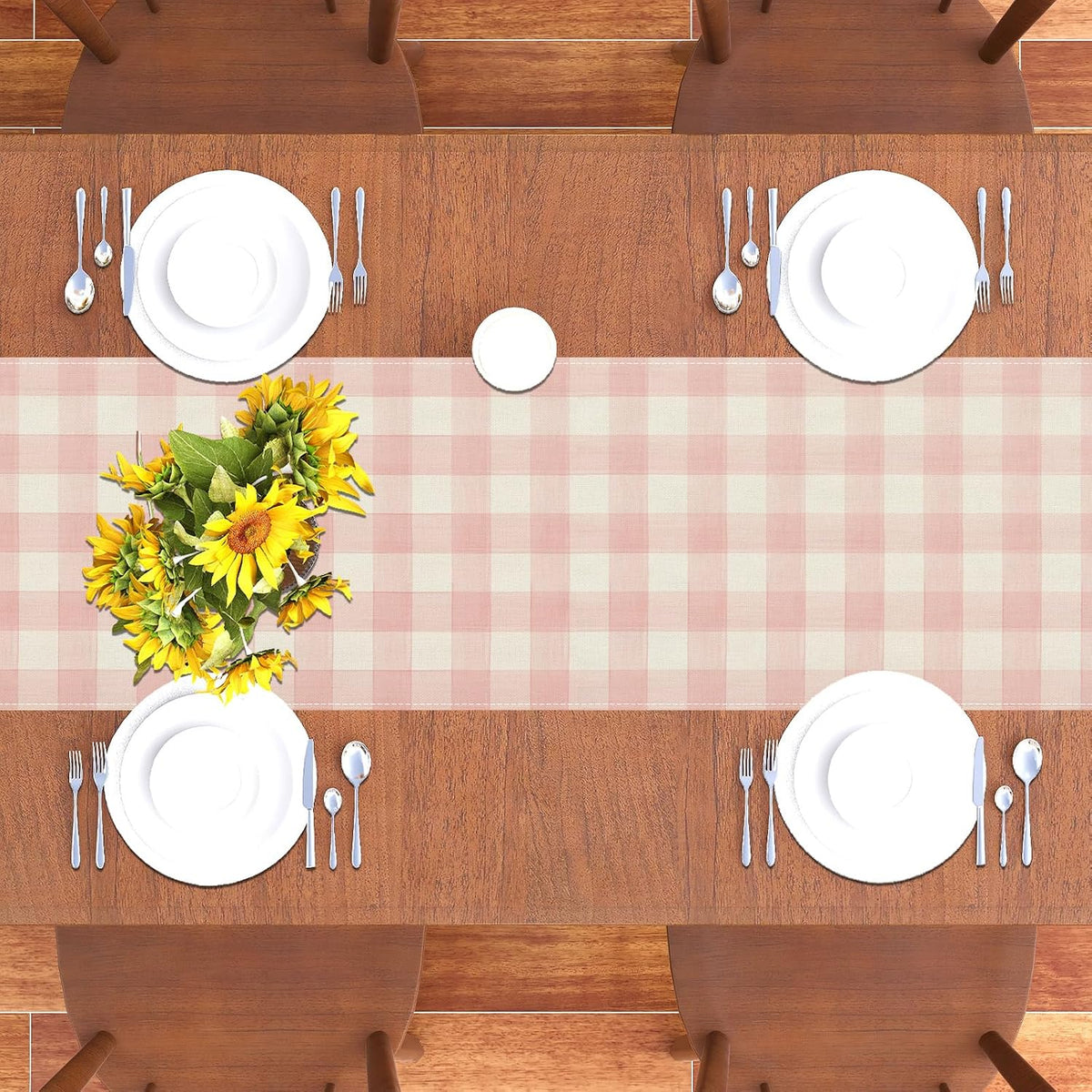 Watercolor Pink White Buffalo Check Plaid Table Runner Gingham Tablecloth Farmhouse Spring Summer Easter Home Kitchen Table Decorations-13×72''(Pink and White)