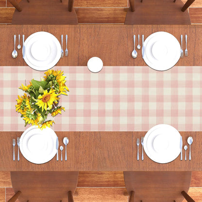 Watercolor Pink White Buffalo Check Plaid Table Runner Gingham Tablecloth Farmhouse Spring Summer Easter Home Kitchen Table Decorations-13×72''(Pink and White)