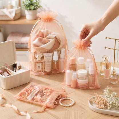 100PCS Peach Champagne Sheer Organza Bags 4x6 in, Goodie Bags Bulk