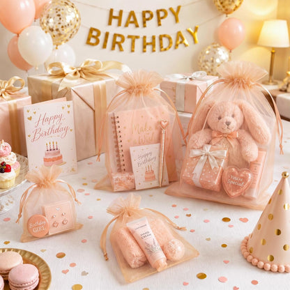 100PCS Peach Champagne Sheer Organza Bags 4x6 in, Goodie Bags Bulk