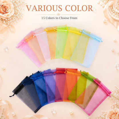 100PCS Peach Champagne Sheer Organza Bags 4x6 in, Goodie Bags Bulk