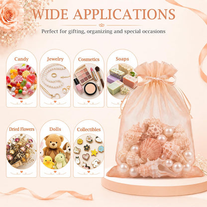 100PCS Peach Champagne Sheer Organza Bags 4x6 in, Goodie Bags Bulk