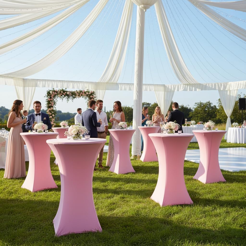 Spandex Light Pink Cocktail Table Covers for 30-32 Inch High Top Pub 2 Pack