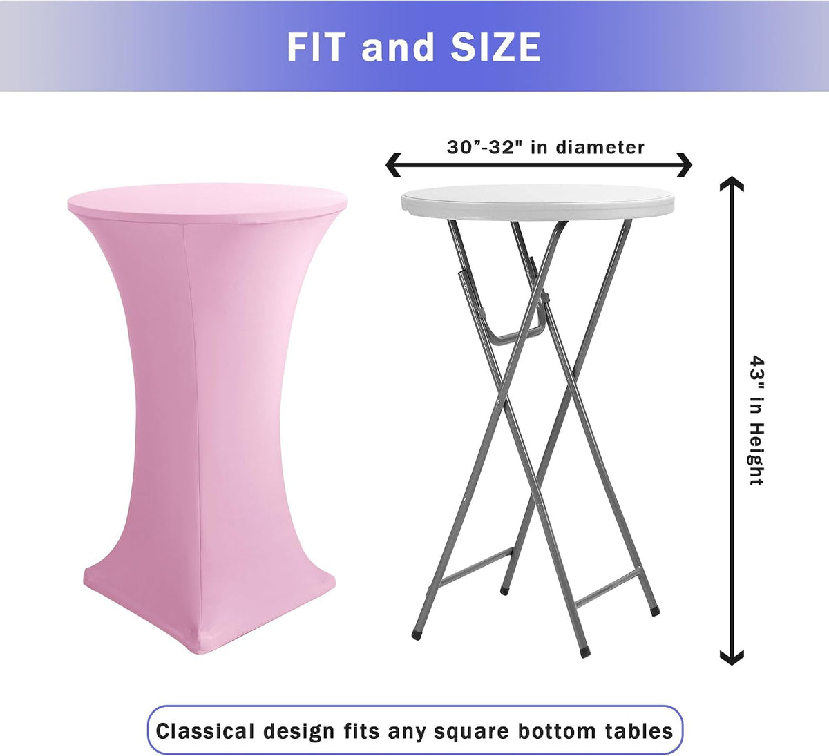 Spandex Light Pink Cocktail Table Covers for 30-32 Inch High Top Pub 2 Pack