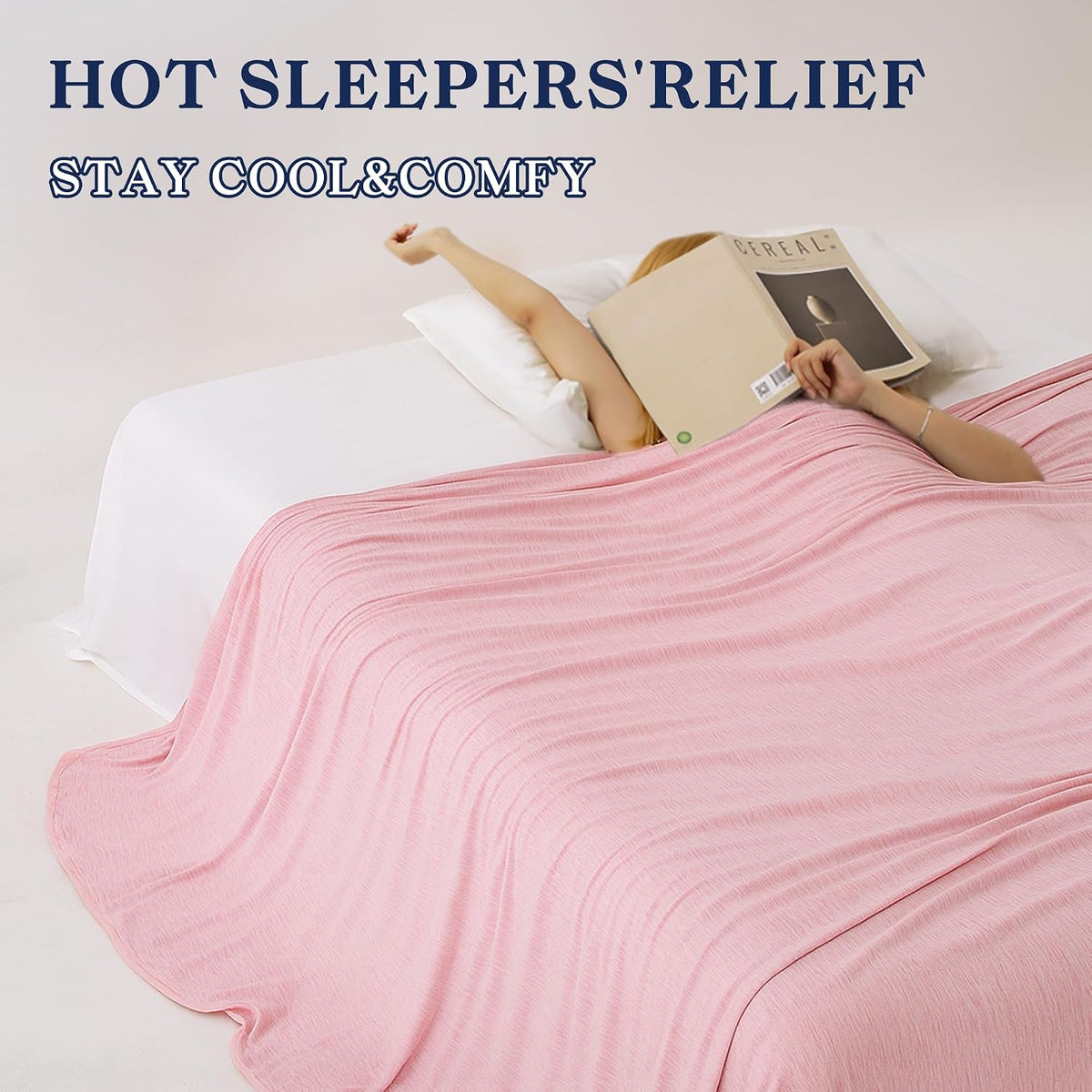 Cooling Blanket King Size, Pink Summer Blanket for Hot Sleeper and Night Sweats, Lightweight Soft Q-Max>0.4 Arc-Chill Cool Blanket