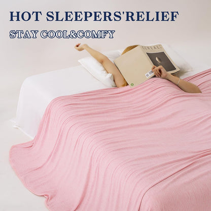 Cooling Blanket King Size, Pink Summer Blanket for Hot Sleeper and Night Sweats, Lightweight Soft Q-Max>0.4 Arc-Chill Cool Blanket