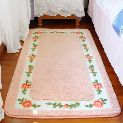 Soft Floral Area Rug Washable Elegant Shabby Rose Rug (Pink)