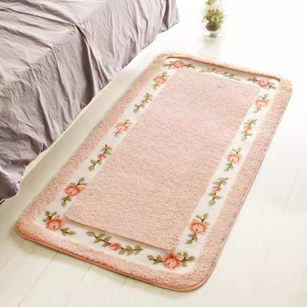 Soft Floral Area Rug Washable Elegant Shabby Rose Rug (Pink)