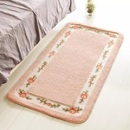 Soft Floral Area Rug Washable Elegant Shabby Rose Rug (Pink)
