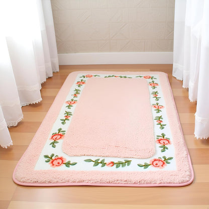 Soft Floral Area Rug Washable Elegant Shabby Rose Rug (Pink)