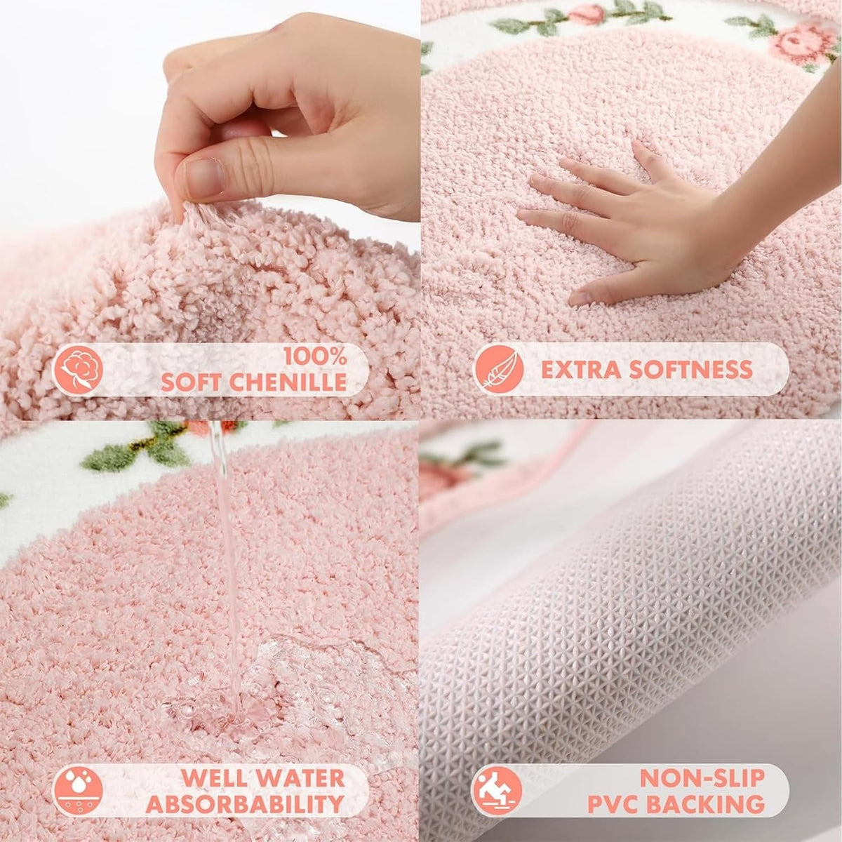Soft Floral Area Rug Washable Elegant Shabby Rose Rug (Pink)