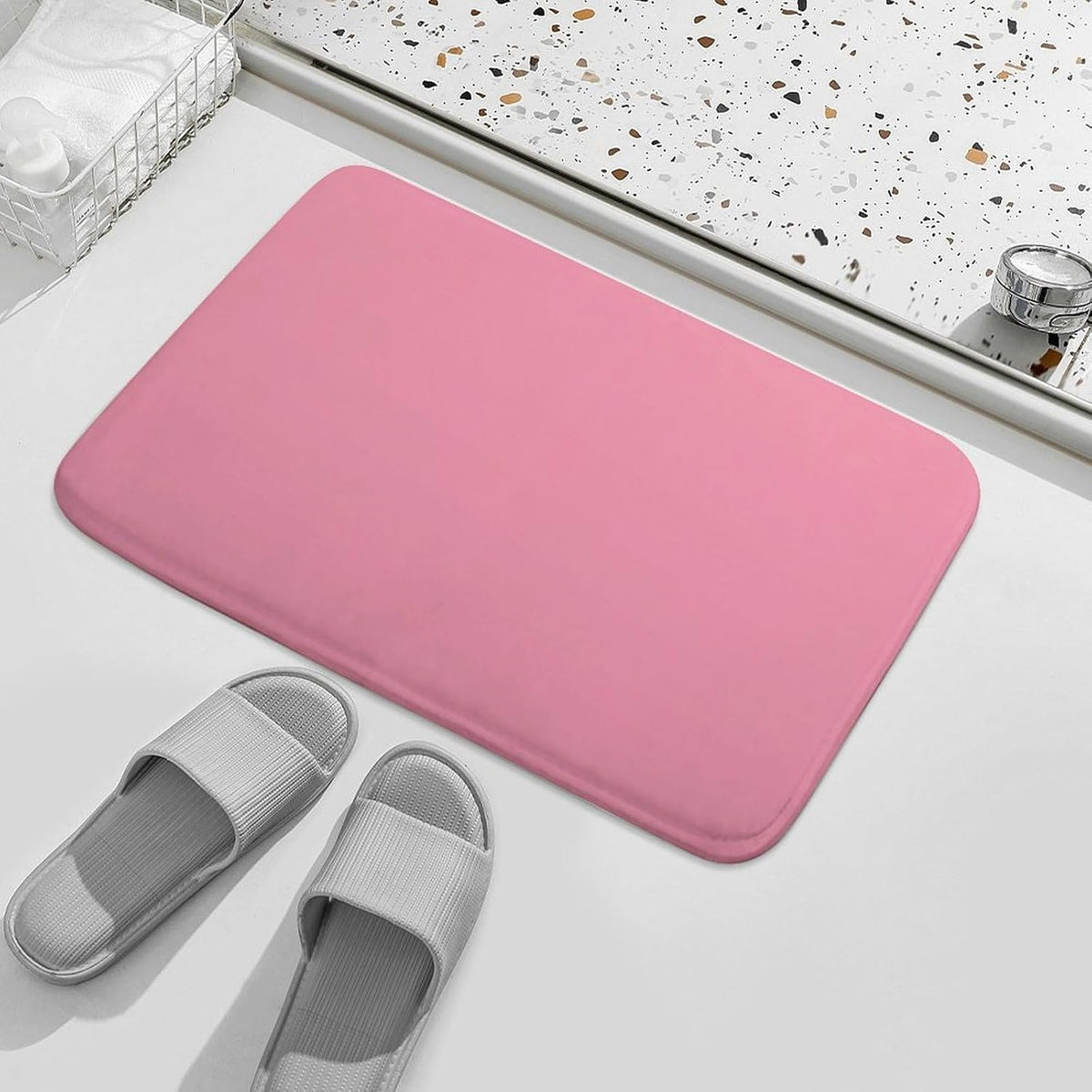 Solid Color Pastel Pink Bathroom Rugs, Non Slip & Absorbent Bath Mat Carpets for Bathroom, Entryway or Sink 20" x 32"