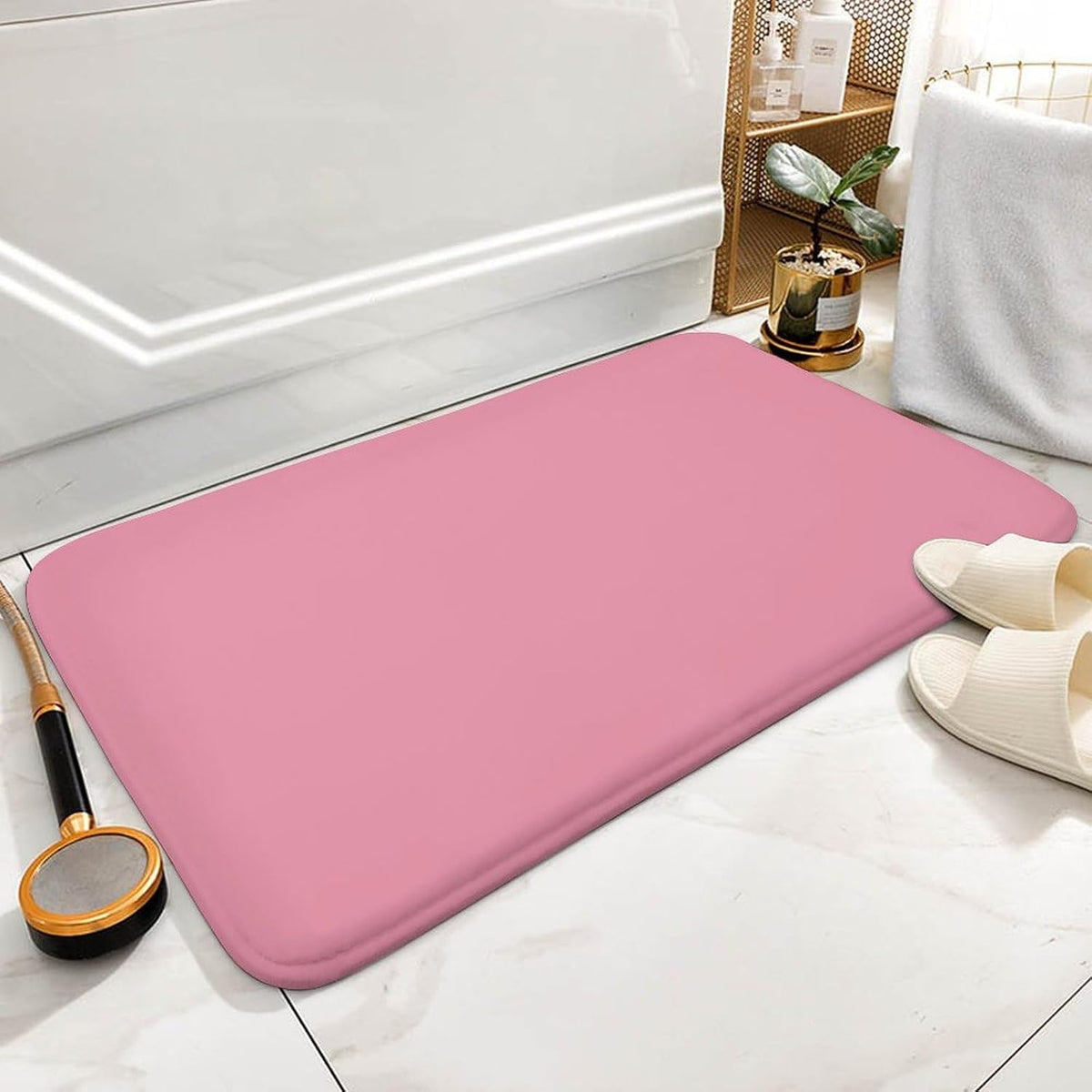 Solid Color Pastel Pink Bathroom Rugs, Non Slip & Absorbent Bath Mat Carpets for Bathroom, Entryway or Sink 20" x 32"