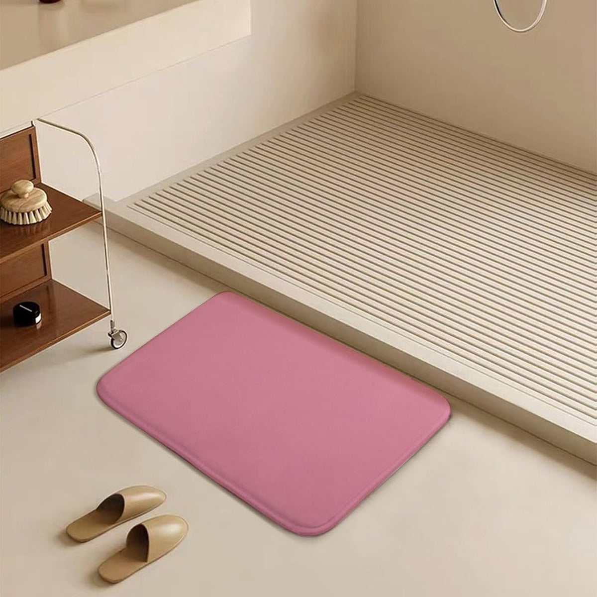 Solid Color Pastel Pink Bathroom Rugs, Non Slip & Absorbent Bath Mat Carpets for Bathroom, Entryway or Sink 20" x 32"