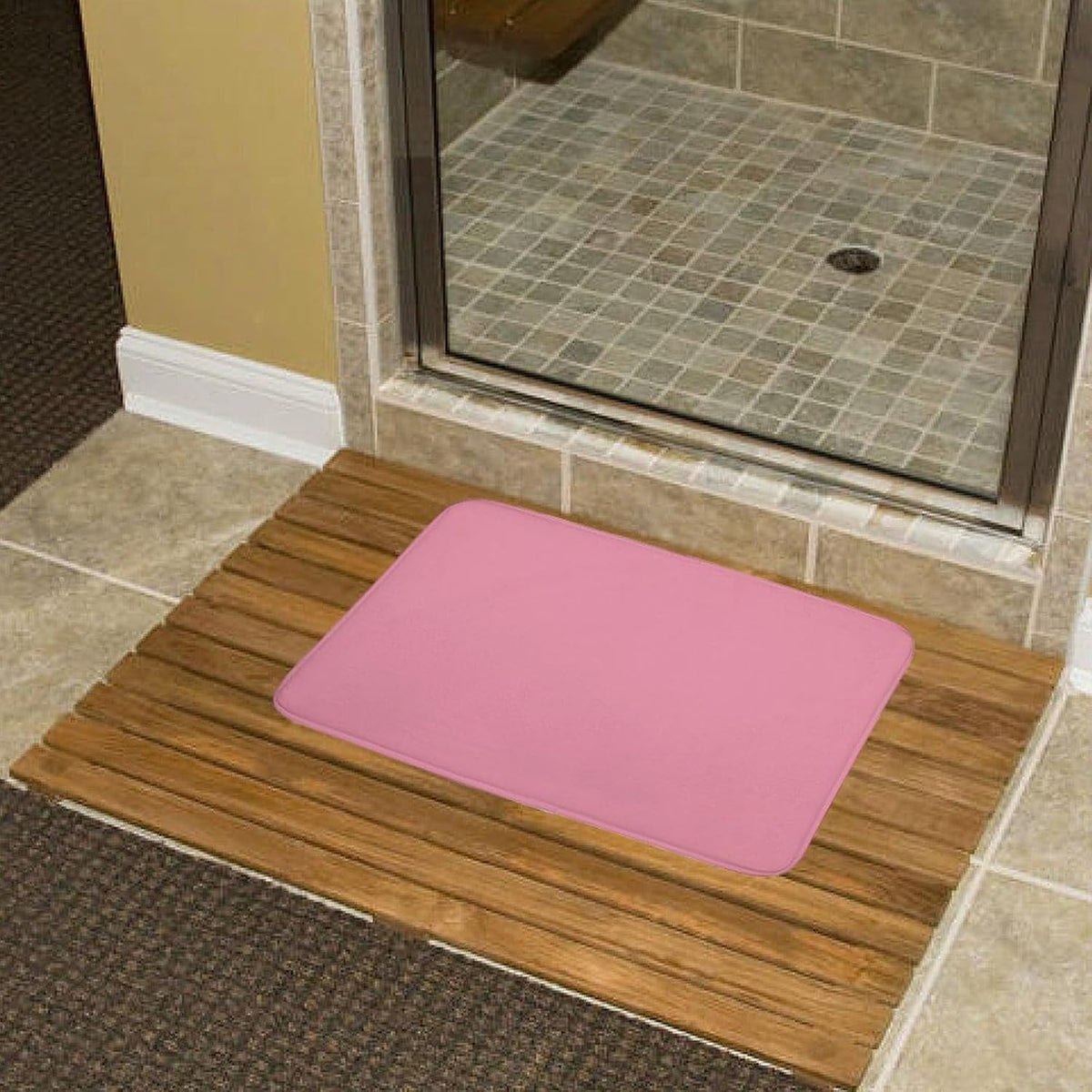 Solid Color Pastel Pink Bathroom Rugs, Non Slip & Absorbent Bath Mat Carpets for Bathroom, Entryway or Sink 20" x 32"