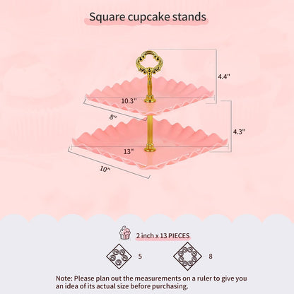 Pack of 11 Cake Stand Set of Cupcake Stand, Tray & Table Cloth (Pink)