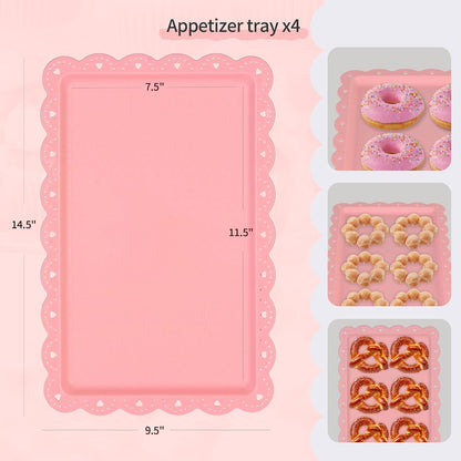 Pack of 11 Cake Stand Set of Cupcake Stand, Tray & Table Cloth (Pink)