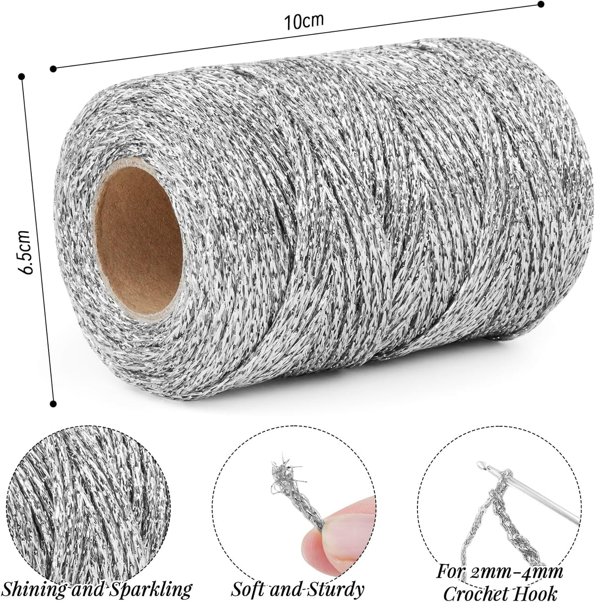 Metallic Sparkle Yarn 3mm x 109 Yards Polyester Yarn for Crocheting Braided Glitter Crochet Bag Macrame Cord for Crocheting Handbag, Hat, Basket, DIY Crafts (Pink)