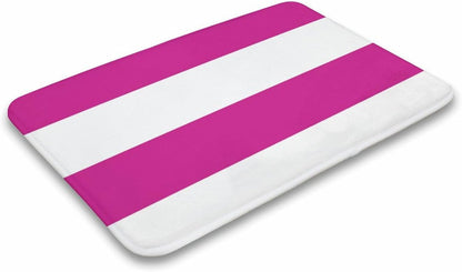 Bright Pink and White Simple Stripes Bathroom Rug, Non Slip & Soft Absorbent Bath Mat Carpets for Bathroom 16" x 24"