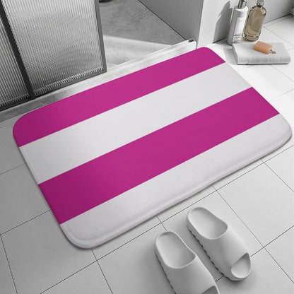 Bright Pink and White Simple Stripes Bathroom Rug, Non Slip & Soft Absorbent Bath Mat Carpets for Bathroom 16" x 24"