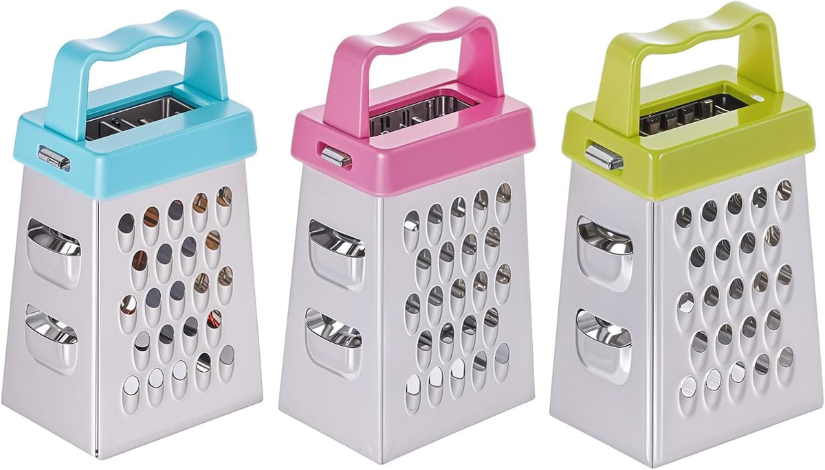 Mini Cheese Grater 3Pcs Box Grater with Handle, Blue/green/pink