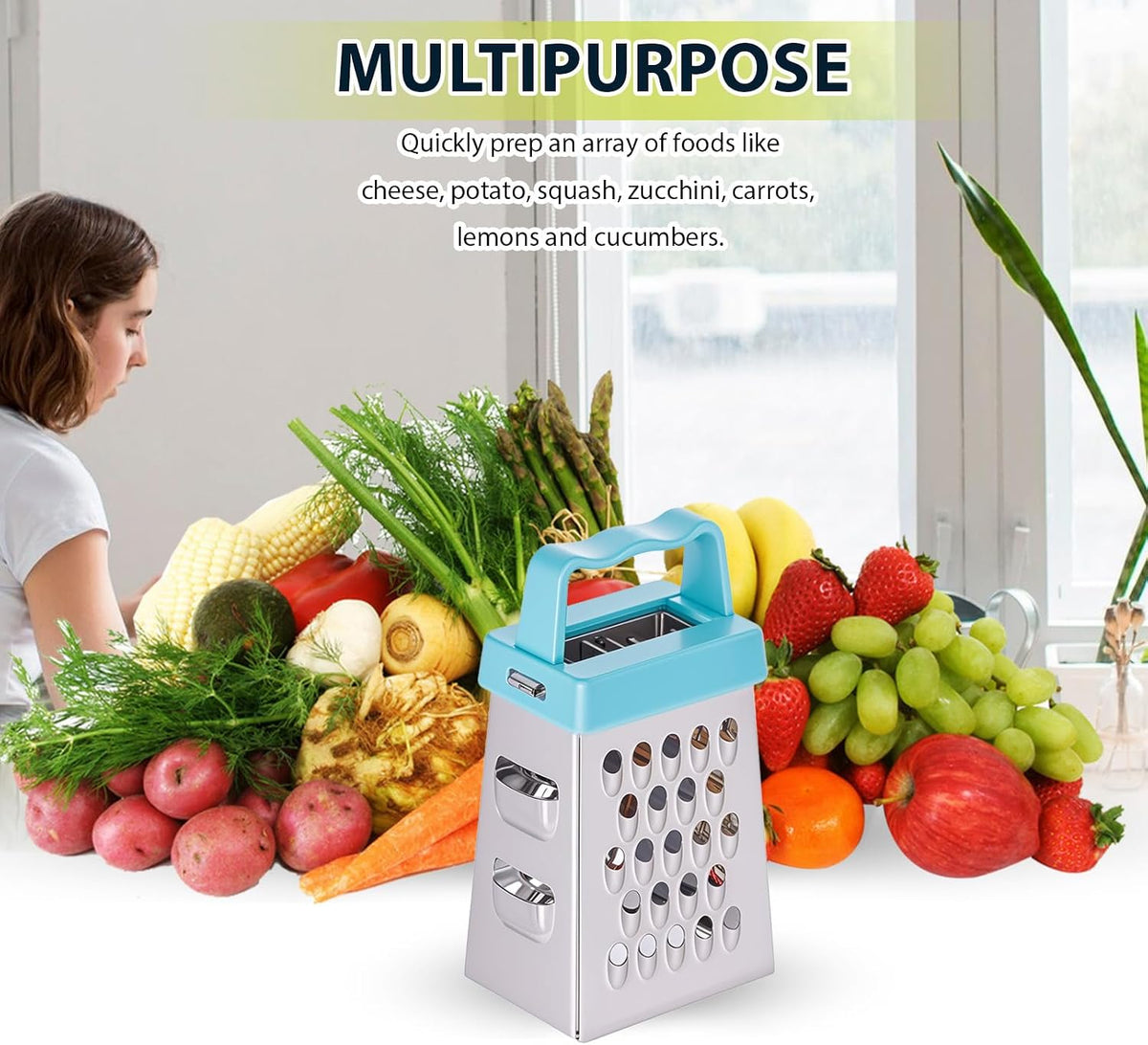 Mini Cheese Grater 3Pcs Box Grater with Handle, Blue/green/pink