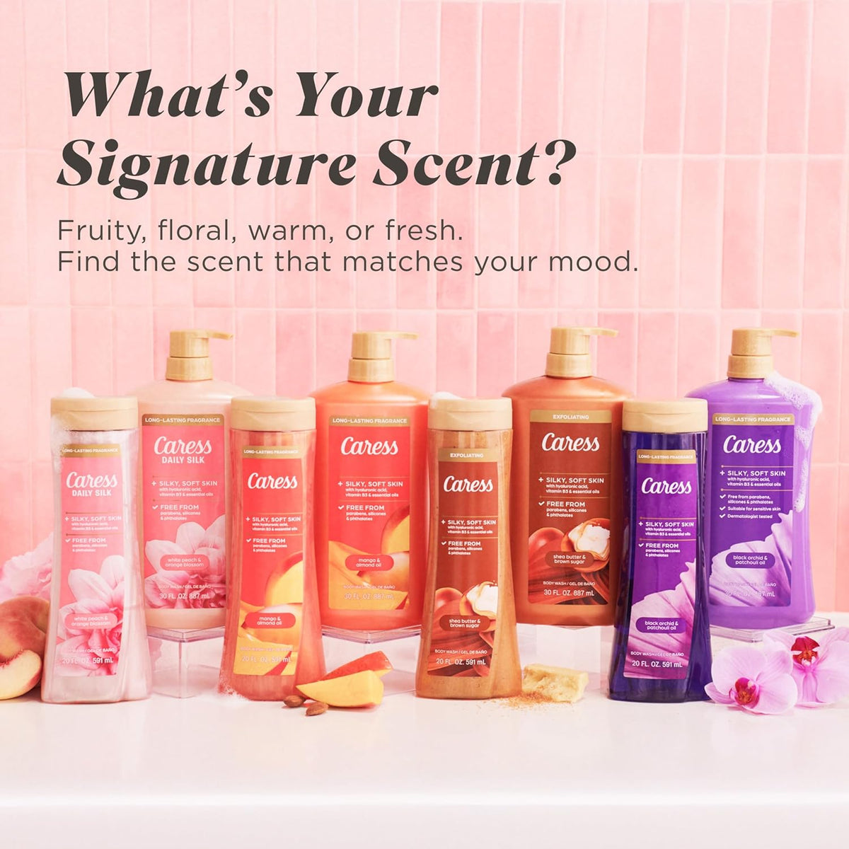 Body Wash for Women, Daily Silk White Peach & Orange Blossom, Shower Gel Body Wash Moisturizing for Noticeably Silky, Soft Skin, 20 fl oz, 4 Pack