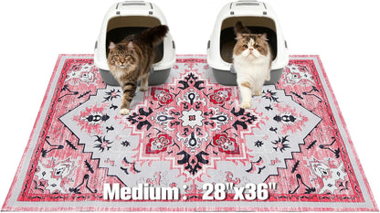 Cat Litter Mat, 28”x36” Medium Non-Slip Urine Waterproof Litter Trapping Mat Easy to Clean Washable Litter Box Mat for Floor Soft on Kitty Paws, Indoor Food Mats Rug Pads for Bathroom Pink