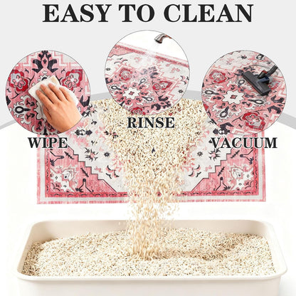 Cat Litter Mat, 28”x36” Medium Non-Slip Urine Waterproof Litter Trapping Mat Easy to Clean Washable Litter Box Mat for Floor Soft on Kitty Paws, Indoor Food Mats Rug Pads for Bathroom Pink