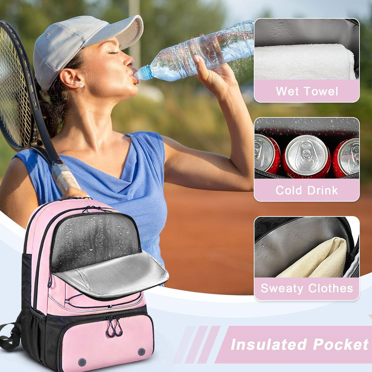 Tennis Bag Holds 2 Rackets, Professional Tennis Bags for Women, Tennis Backpack with Ventilated Shoe Compartment