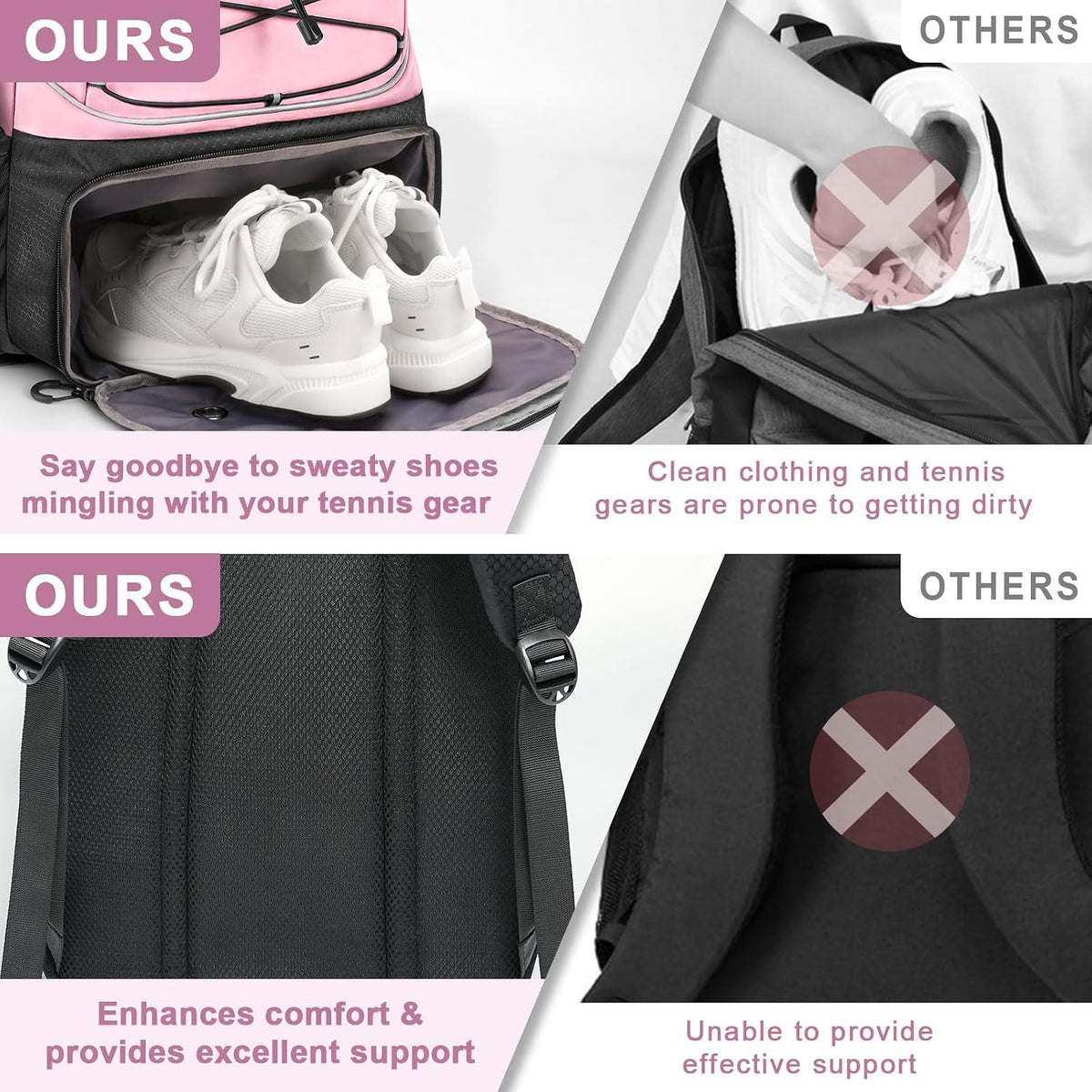 Tennis Bag Holds 2 Rackets, Professional Tennis Bags for Women, Tennis Backpack with Ventilated Shoe Compartment