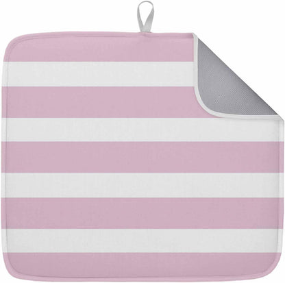 Modern Striped Lines Dish Drying Mat,16"18",Pink and White Super Absorbent Kitchen Mats Dish Drying Pad for Kitchen Counter