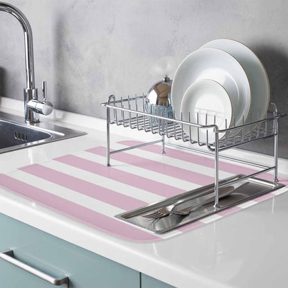 Modern Striped Lines Dish Drying Mat,16"18",Pink and White Super Absorbent Kitchen Mats Dish Drying Pad for Kitchen Counter