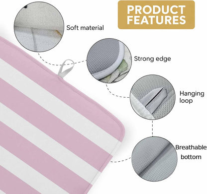 Modern Striped Lines Dish Drying Mat,16"18",Pink and White Super Absorbent Kitchen Mats Dish Drying Pad for Kitchen Counter