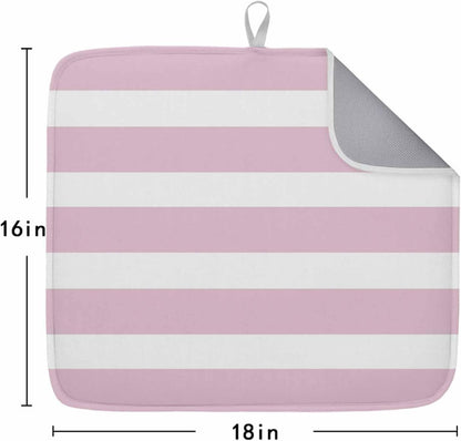 Modern Striped Lines Dish Drying Mat,16"18",Pink and White Super Absorbent Kitchen Mats Dish Drying Pad for Kitchen Counter