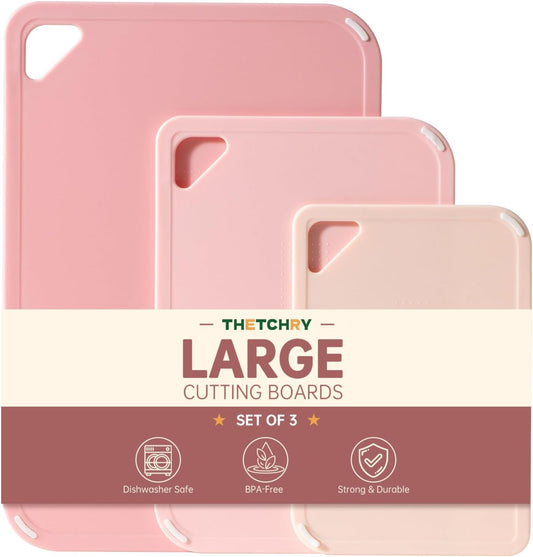 Plastic Cutting Board Set of 3, Pink Cutting Board for Kitchen