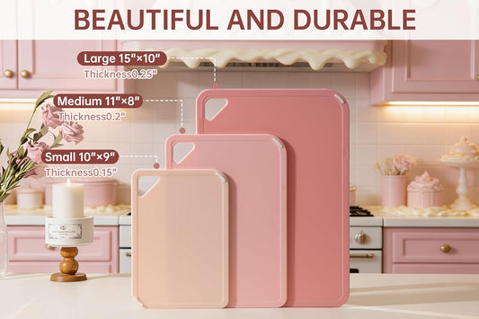 Plastic Cutting Board Set of 3, Pink Cutting Board for Kitchen