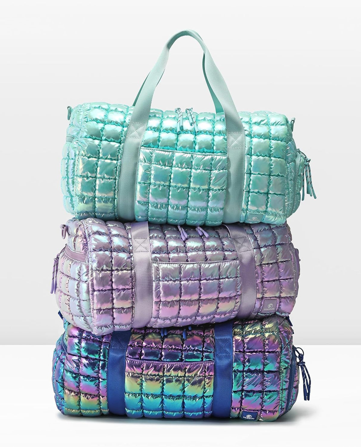Quilted Duffel Bag for Women, Puffer Gym Duffle Bag with Shoe Compartment Lightweight Large Crossbody Sport Travel Bag Tote Pink Abalone