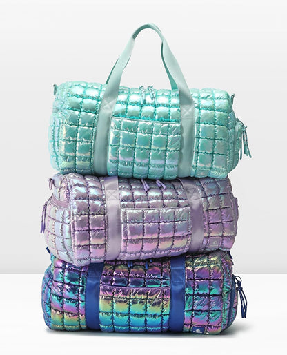 Quilted Duffel Bag for Women, Puffer Gym Duffle Bag with Shoe Compartment Lightweight Large Crossbody Sport Travel Bag Tote Pink Abalone