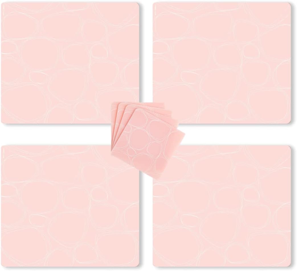Set of 4-14 x 16 Placemats and Set of 4-4 x 4 Coasters, Silicone, BPA, PVC-Free, Dishwasher Safe, Pebbles Print in Blush