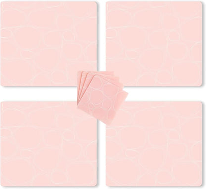 Set of 4-14 x 16 Placemats and Set of 4-4 x 4 Coasters, Silicone, BPA, PVC-Free, Dishwasher Safe, Pebbles Print in Blush